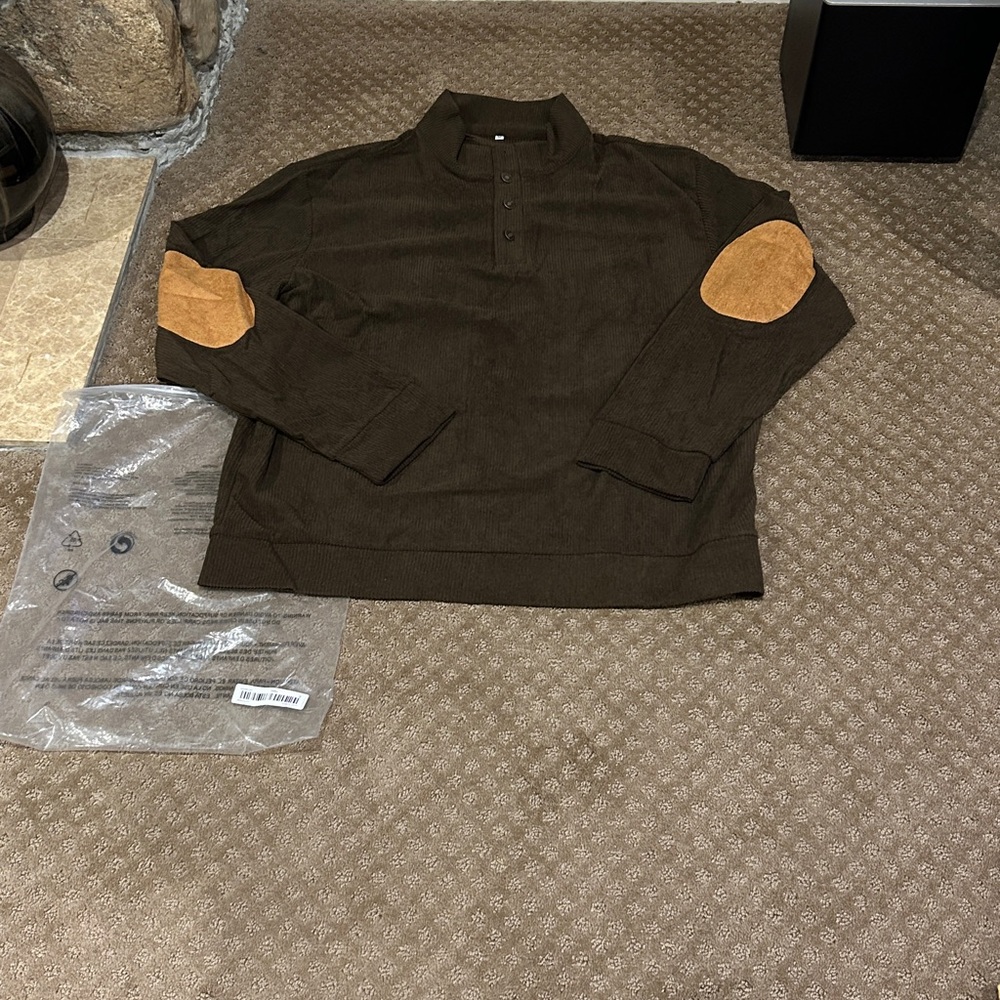 NWT Men’s Henley Pullover In Coffee Brown Corduroy with Brown Accents Size XL - Picture 10 of 12